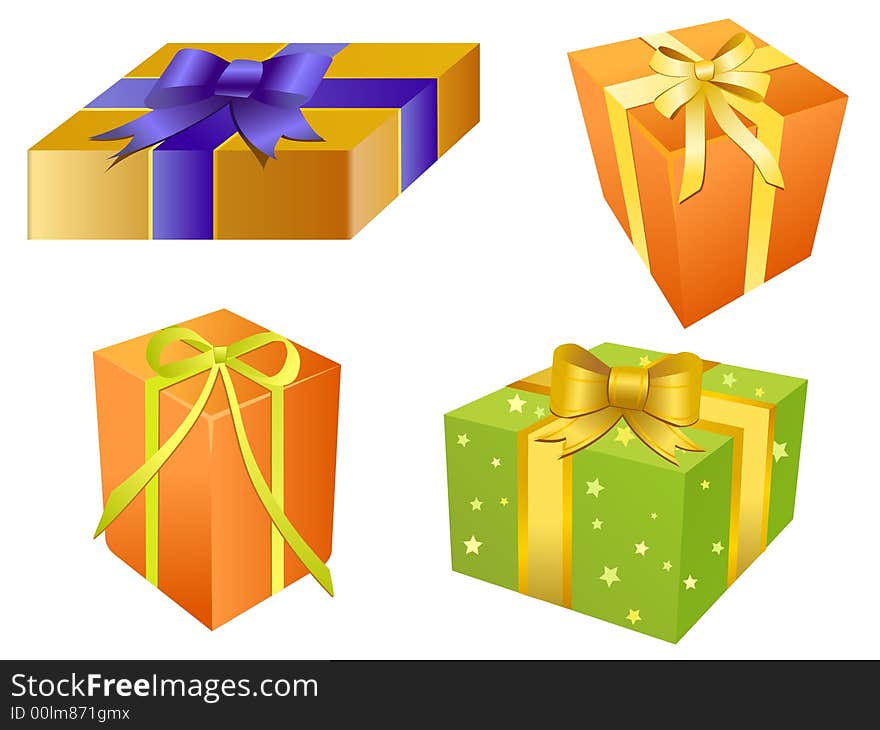 Illustration of holiday gift boxes in fresh colors. Illustration of holiday gift boxes in fresh colors.