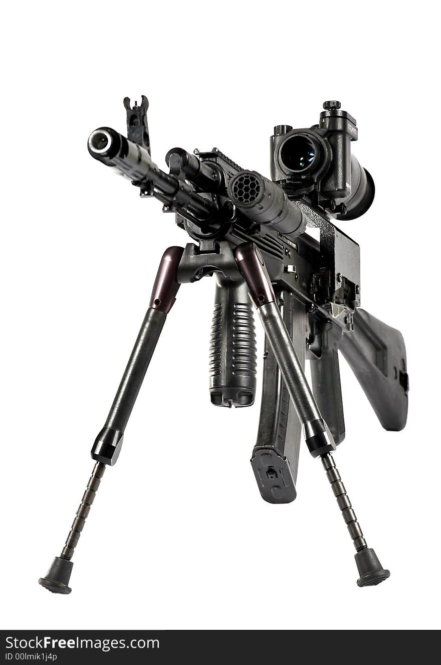 Machine gun Kalashnikov on the tripod and optical sight