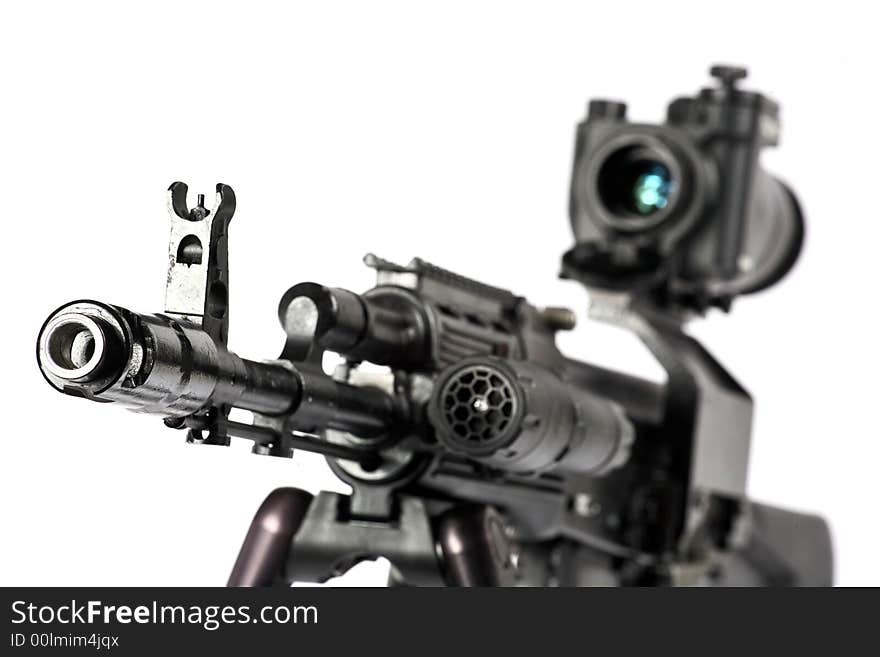 Machine gun Kalashnikov on the tripod and optical sight