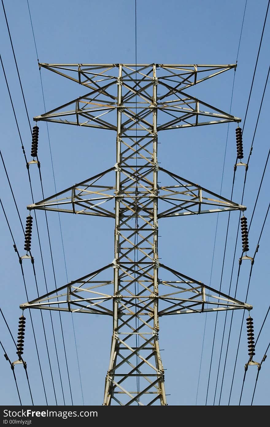 Symmetrical photo of electrical power lines. Symmetrical photo of electrical power lines