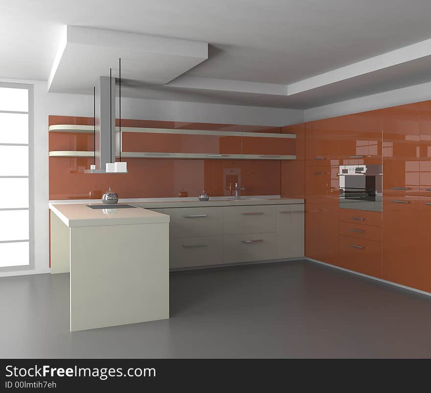 Kitchen in white and red tones