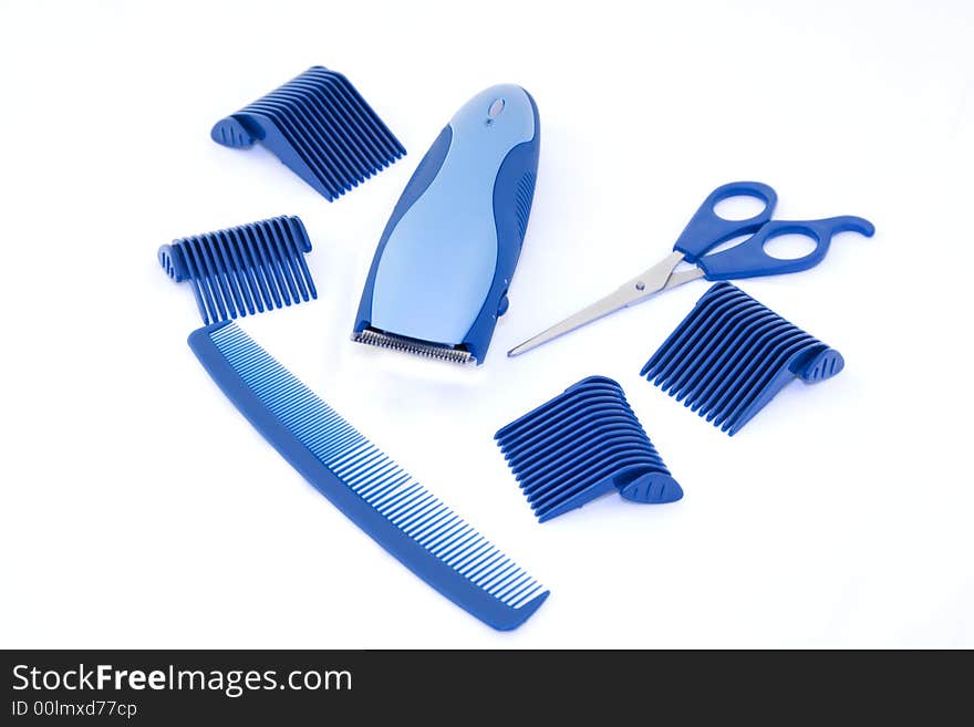 Hair grooming tools isolated over white background.