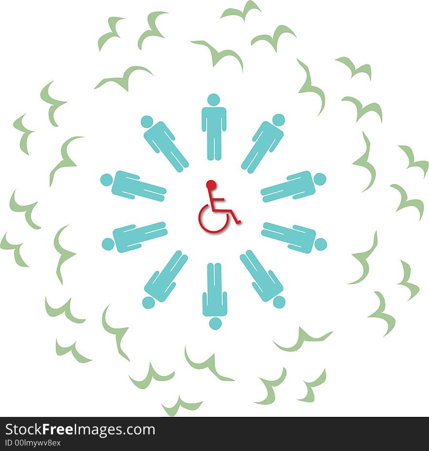 From disabled to freedoom with flying birds vector illustration