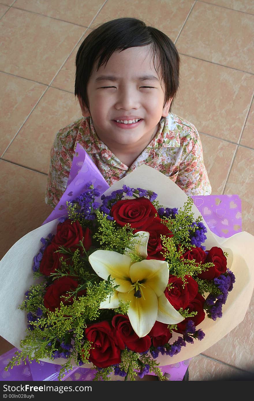 Boy Holding Rose Bouquet