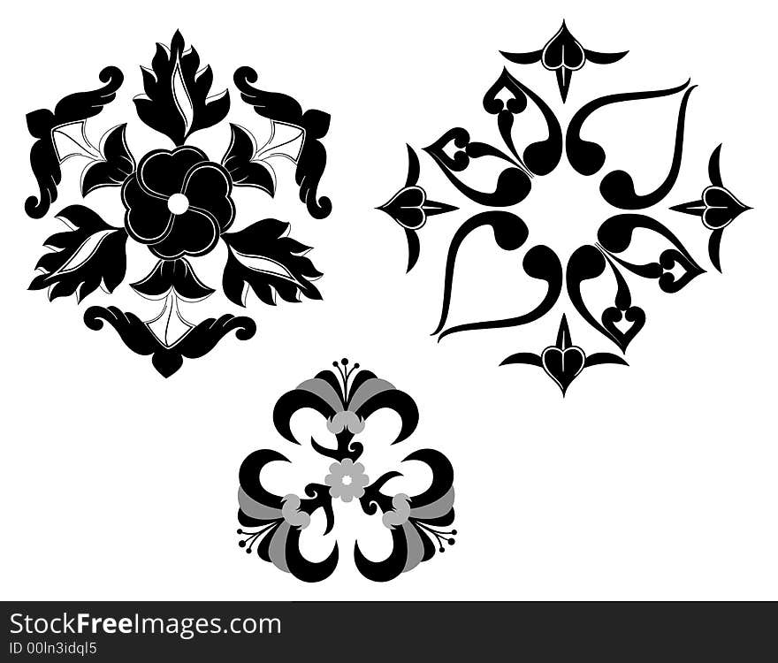 Three piece ornament design can be use for  border element