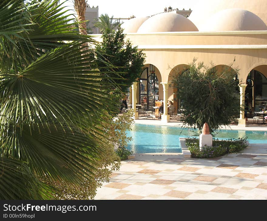 Egypt, architecture, summer, greens, leaves, an arch, palm