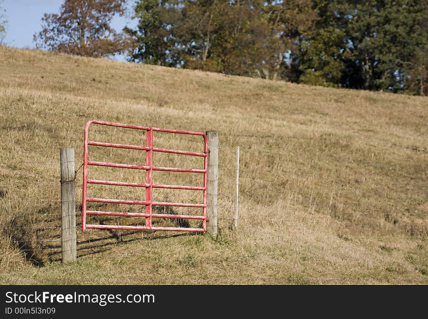 A gate in a field. A gate in a field