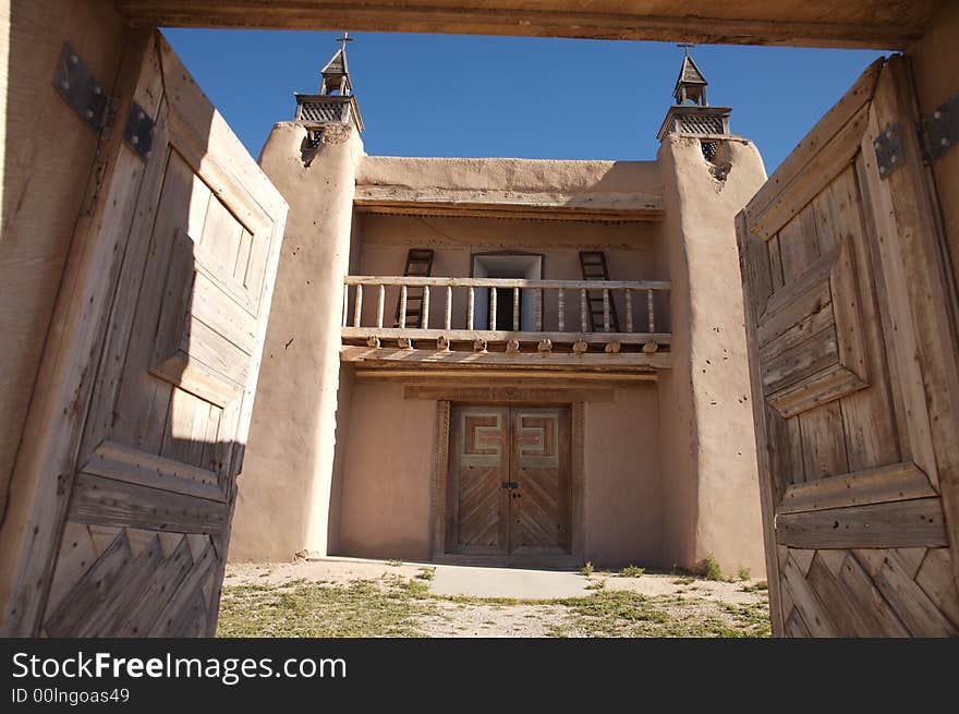 View of entering the gates to an old, spanish mission