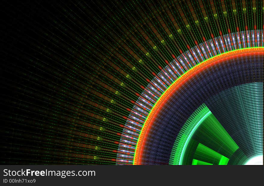 A circular fractal pattern bursting from the corner. A circular fractal pattern bursting from the corner