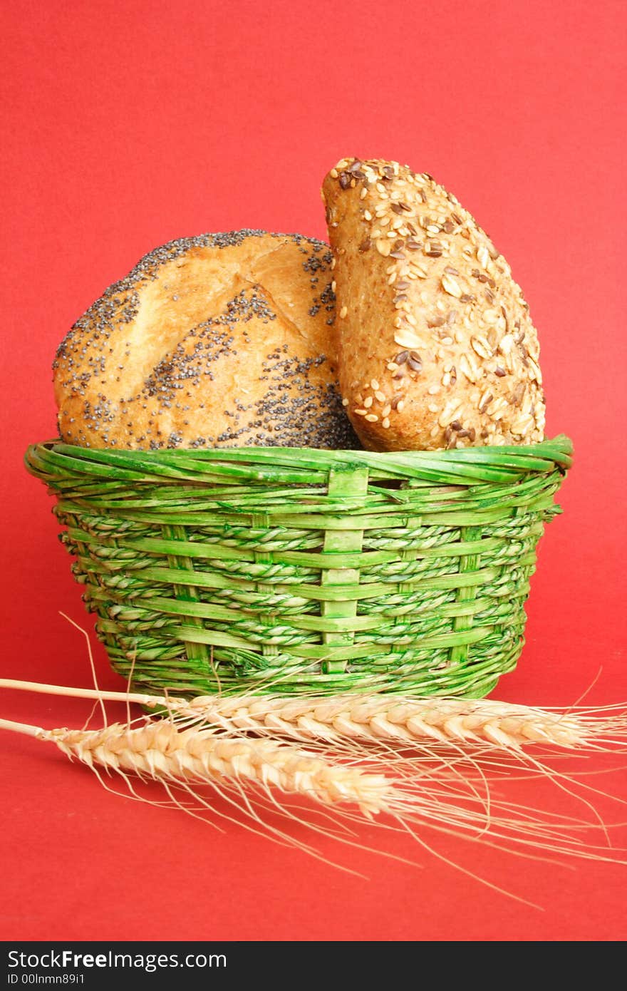 Bread in green basket at Thanksgiving. Bread in green basket at Thanksgiving