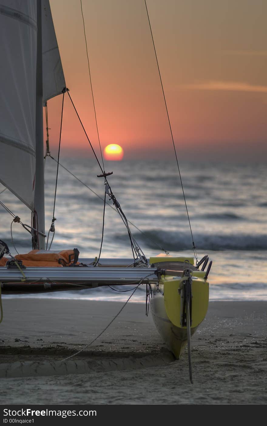 Catamaran at sunset