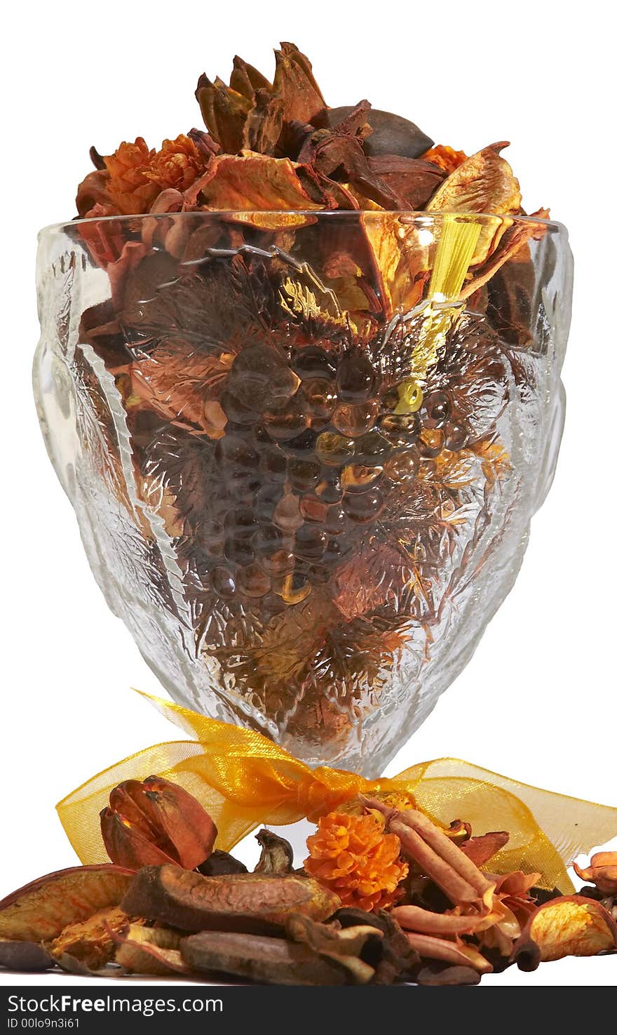 Sachet in vase. Isolated over white.