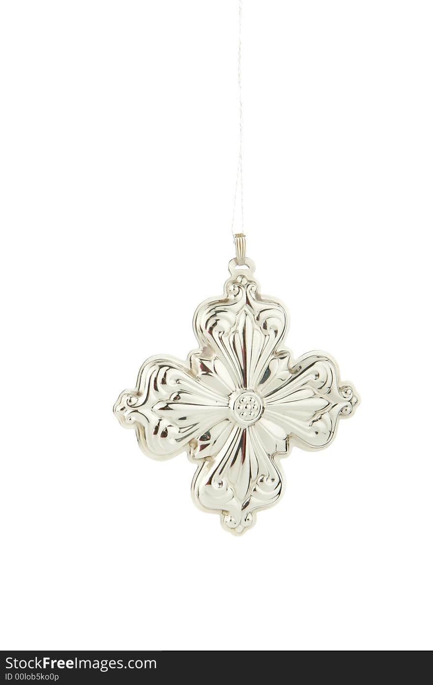 An image of a silver Christmas ornament. An image of a silver Christmas ornament