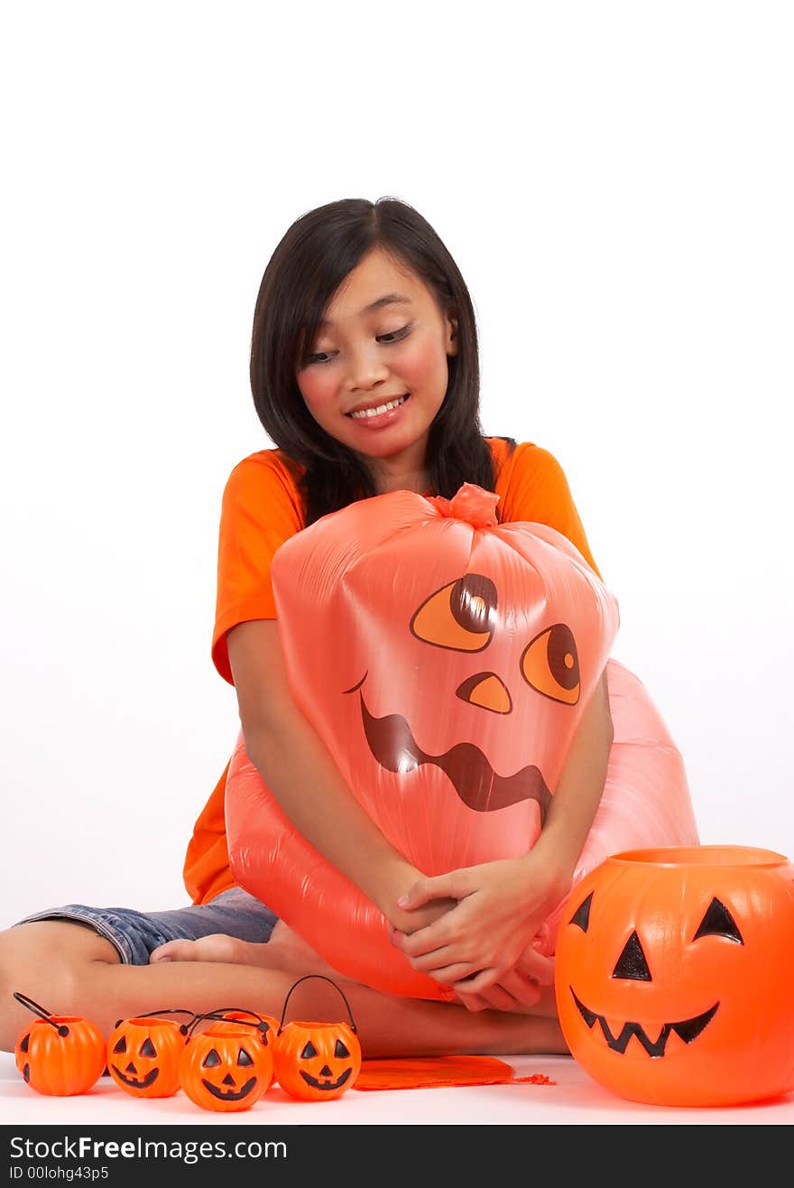 Girl And Pumpkins