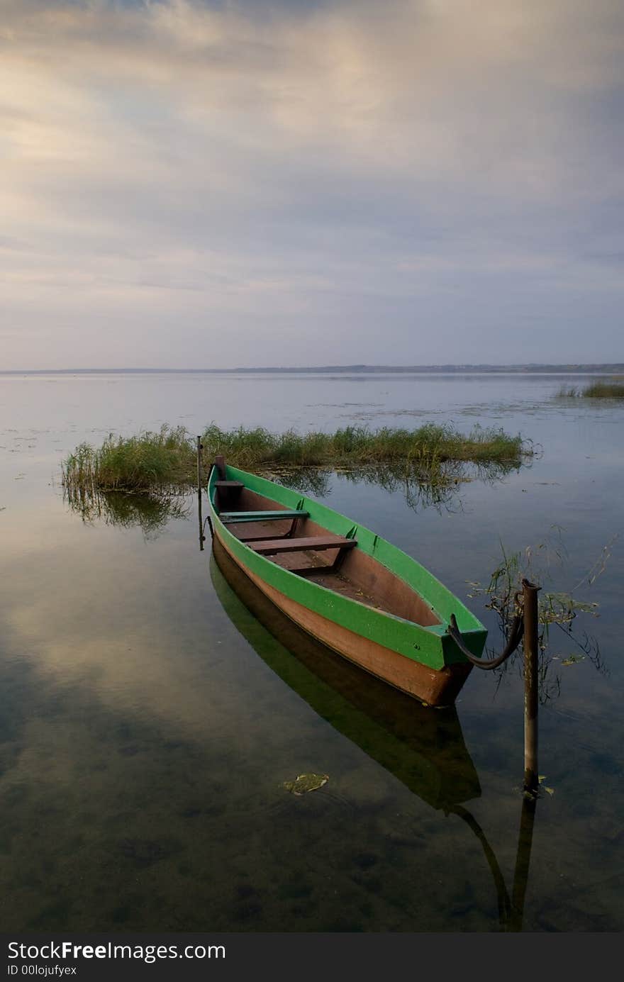 Boat and lake at twilight