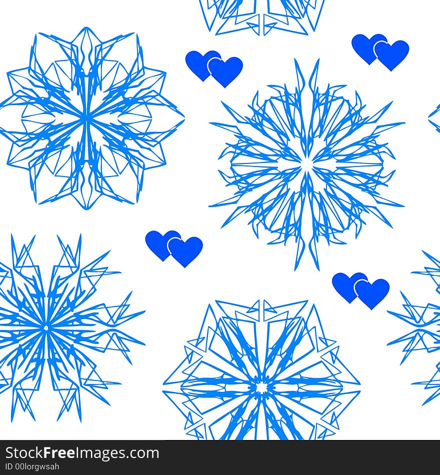 Seamless vector wallpaper with snowflakes and hearts. Seamless vector wallpaper with snowflakes and hearts