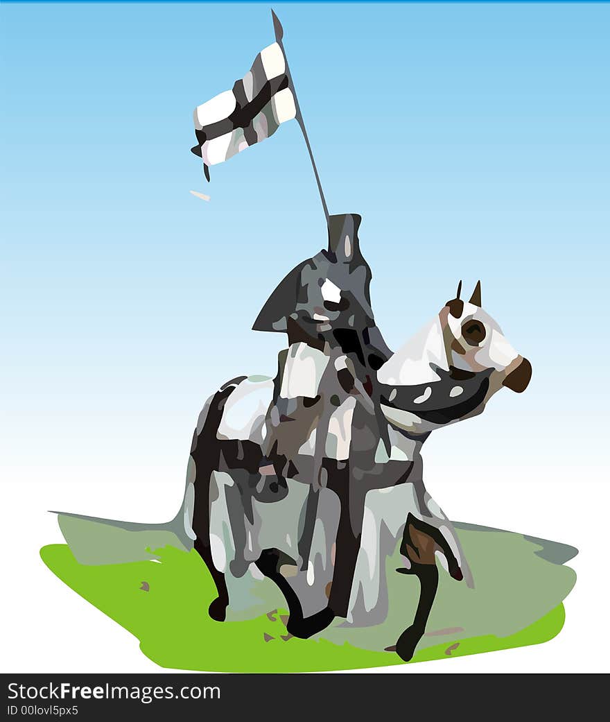 Teutonic knight with horse -  illustration