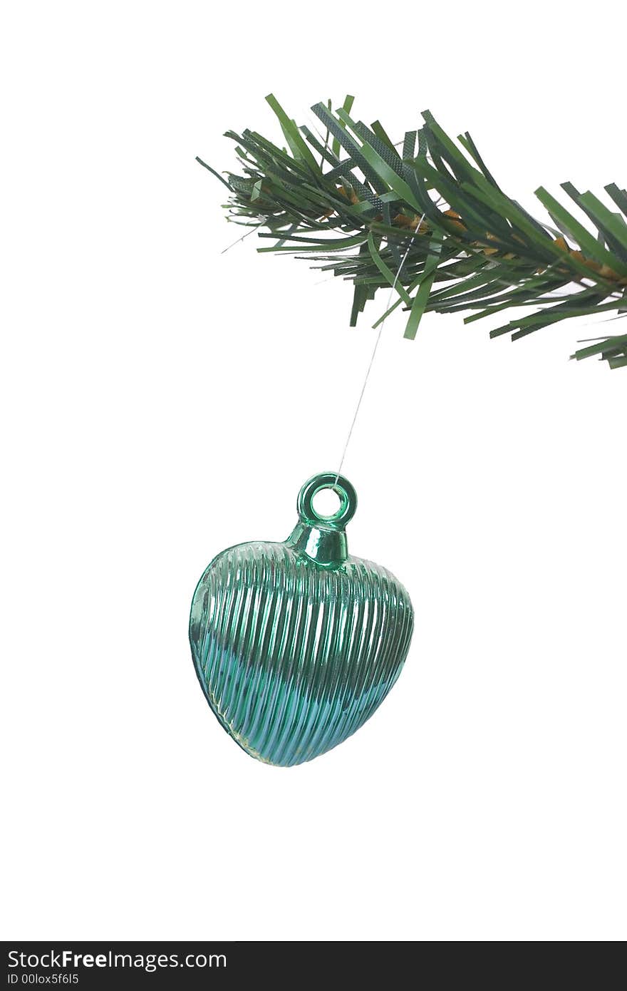 Christmas object hanging on fir tree isolated