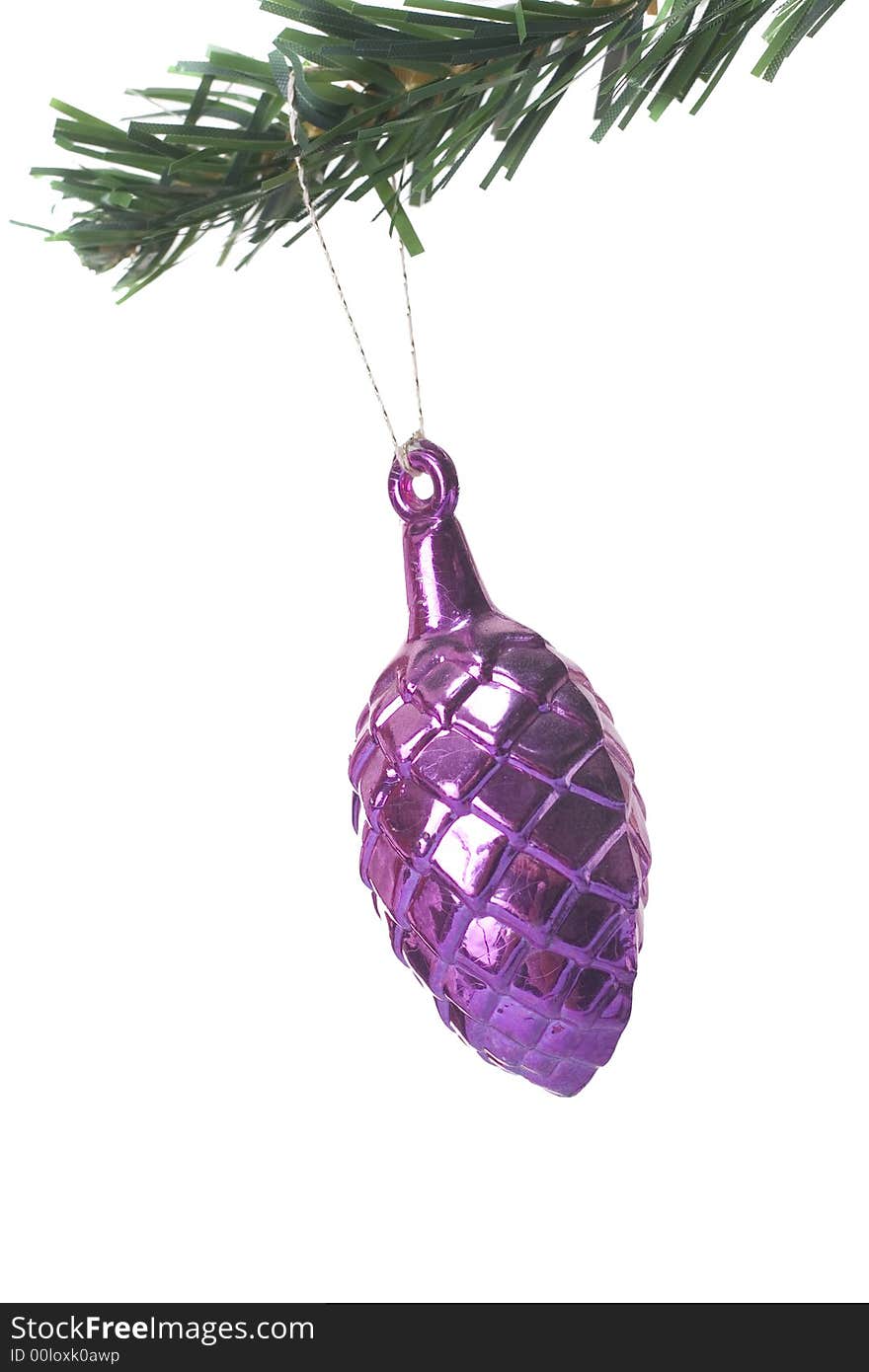 Christmas object hanging on fir tree isolated