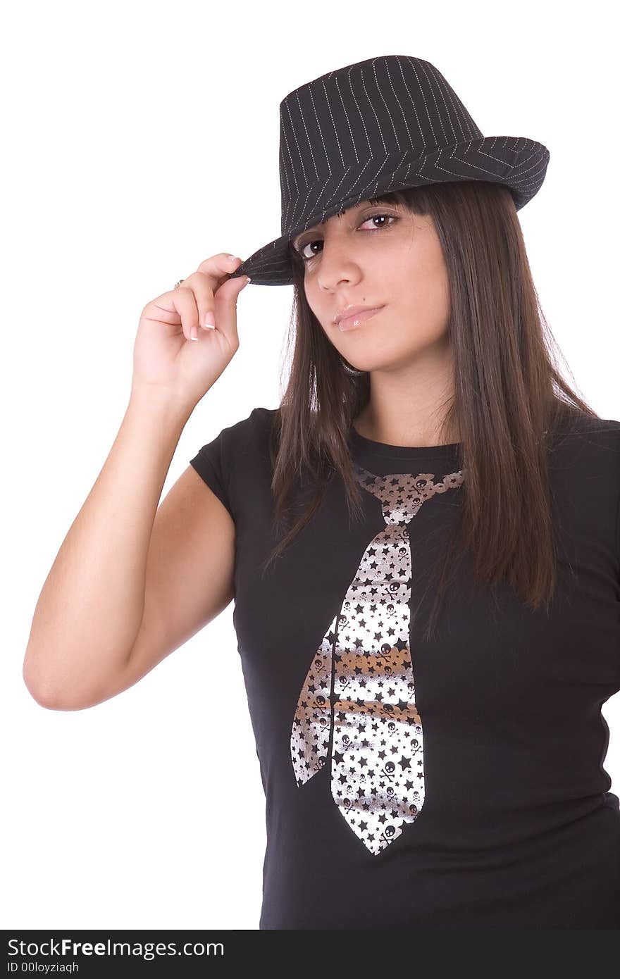 Beautiful girl posing with hat - over a white background