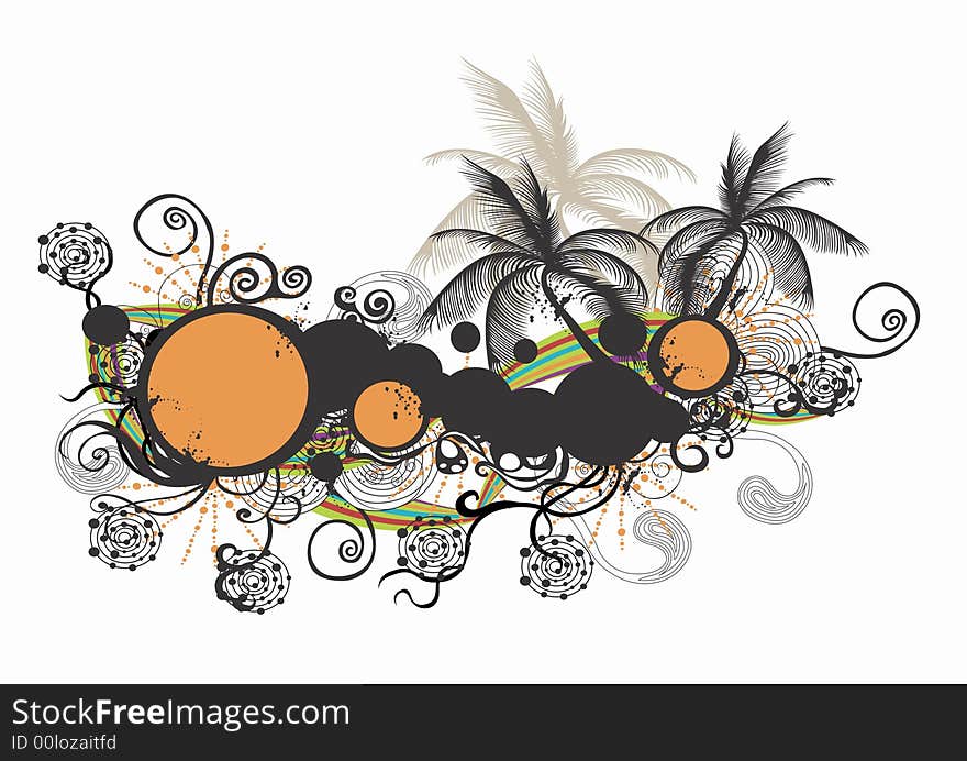 Illustration of palm trees and decorative patterns. Illustration of palm trees and decorative patterns