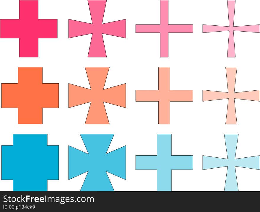 Cross in different shapes and colors