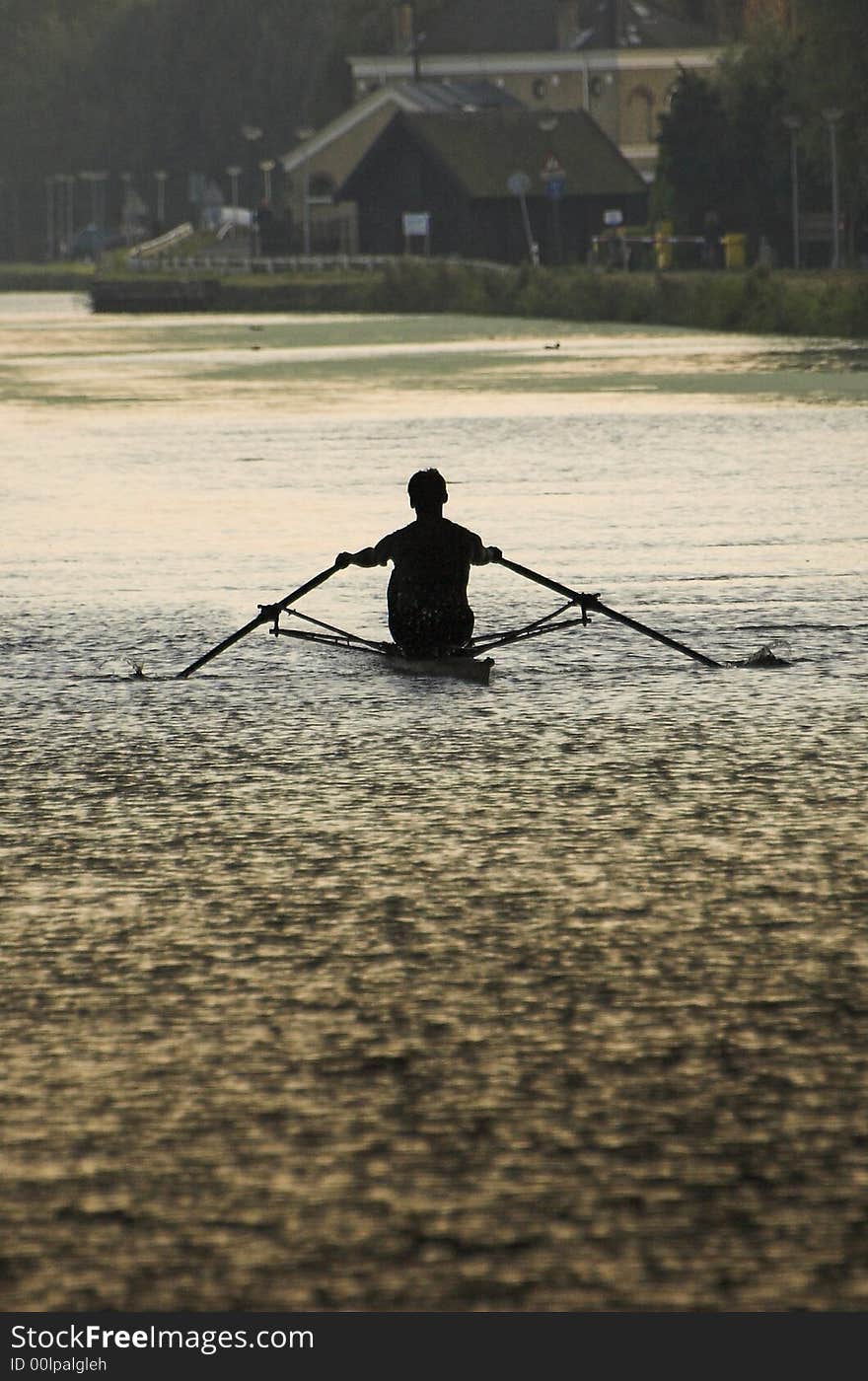 Kayak silhouette taken at the river Schie in Rijswijk at dusk