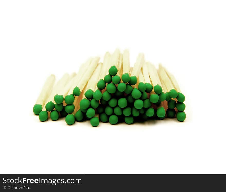 Close up photo of matches isolated on white.