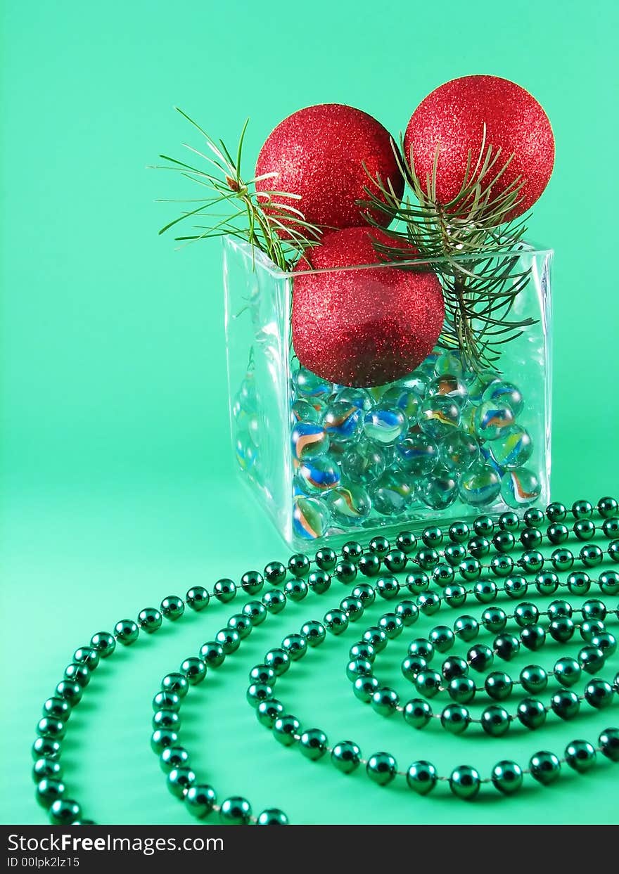 Image from christmas series: meny glass balls on green background. Image from christmas series: meny glass balls on green background