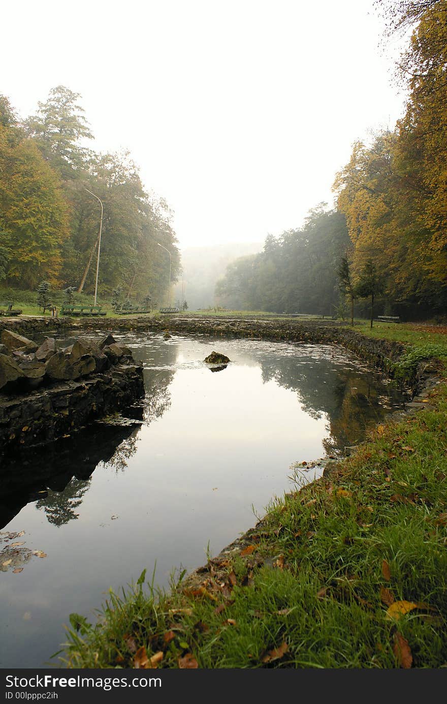 Pond in park in the morning. Pond in park in the morning