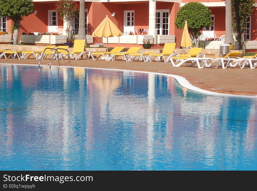 Hotel pool in Corralejo, Fuerteventura, Canary Islands. Hotel pool in Corralejo, Fuerteventura, Canary Islands.