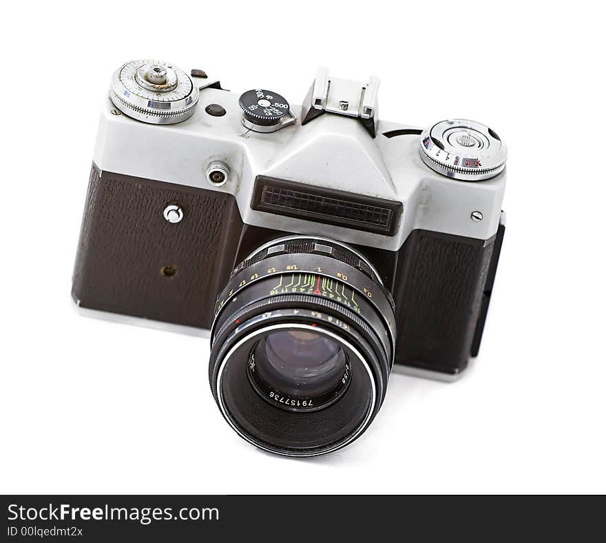 Russian old camera on white background.