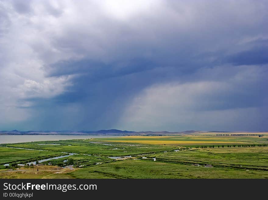 Dramatic landscape. clouds before storm