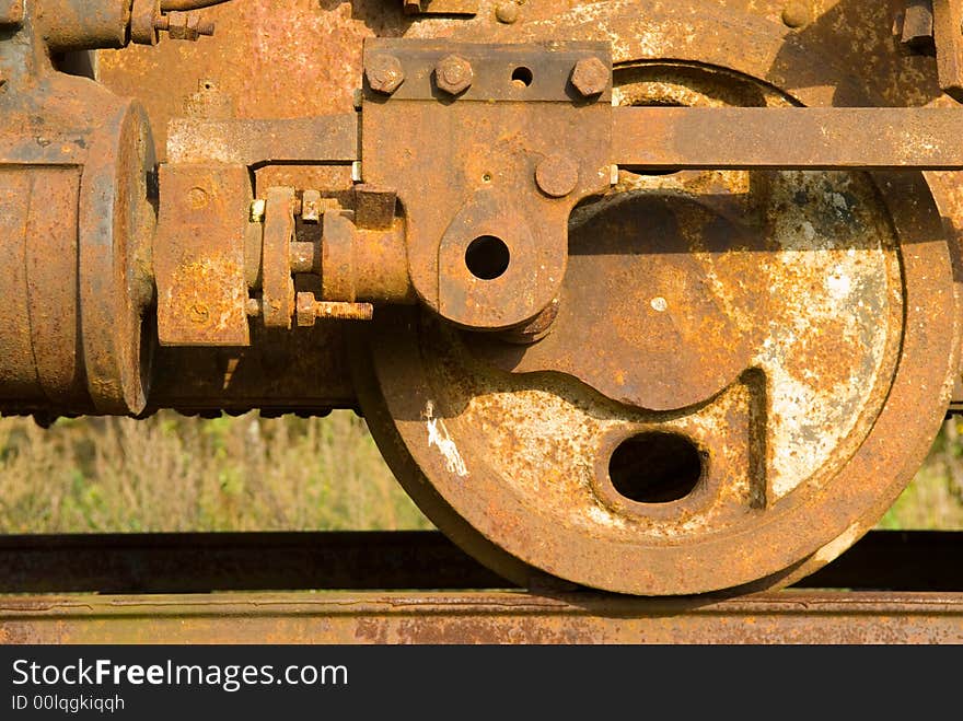 Old steam train wheels close up. Old steam train wheels close up