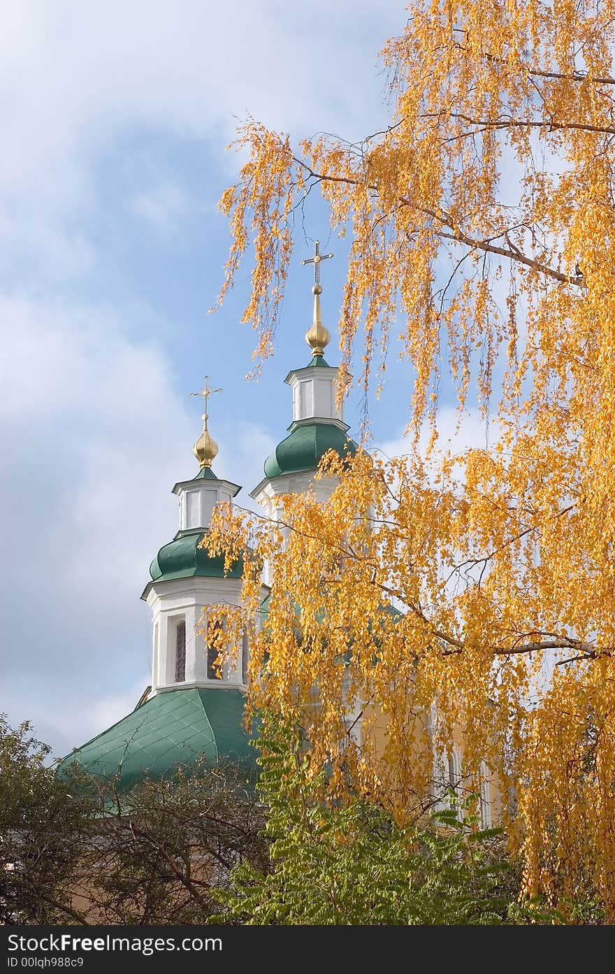 Old church in leaf frame