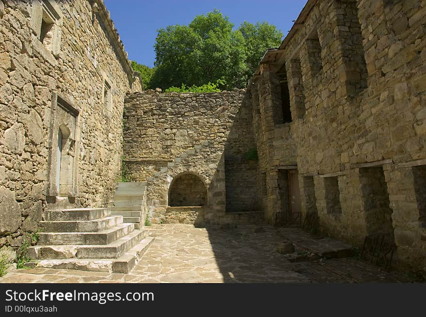 Medieval Christian monastery inside yard