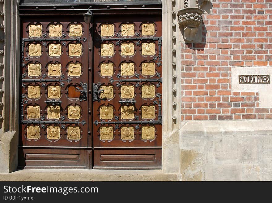 Big old wooden door nicely decorated