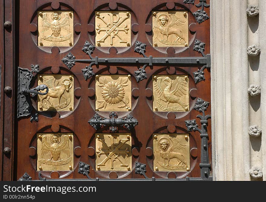 A detail of old wooden door nicely decorated