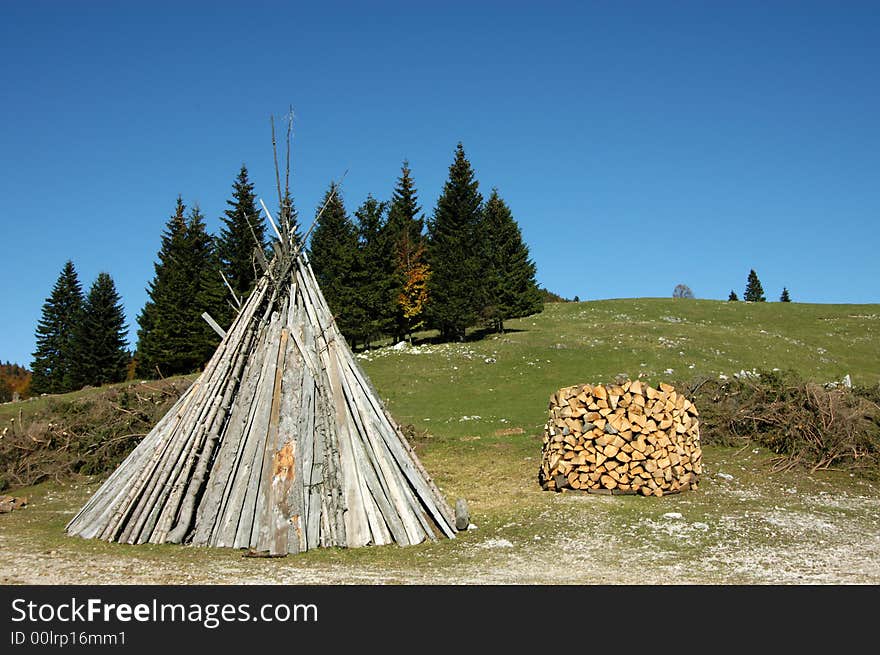 Unsplit and split firewood drying. Unsplit and split firewood drying