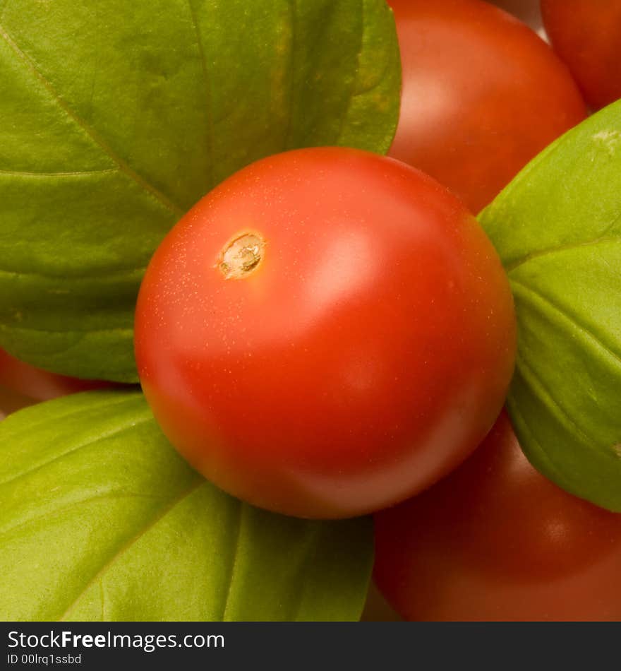 Small tomato with basilicum