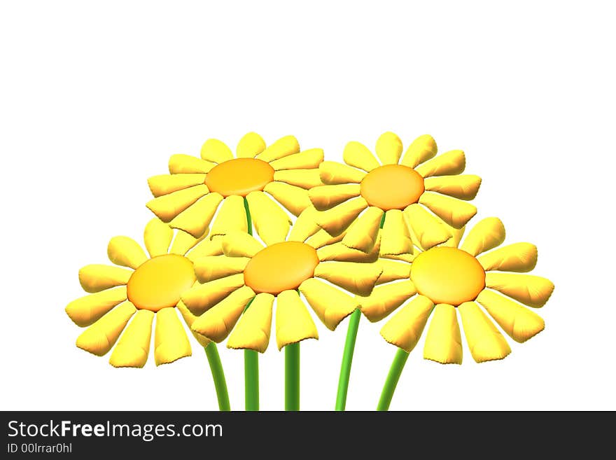 3D happy smiling yellow flower. 3D happy smiling yellow flower