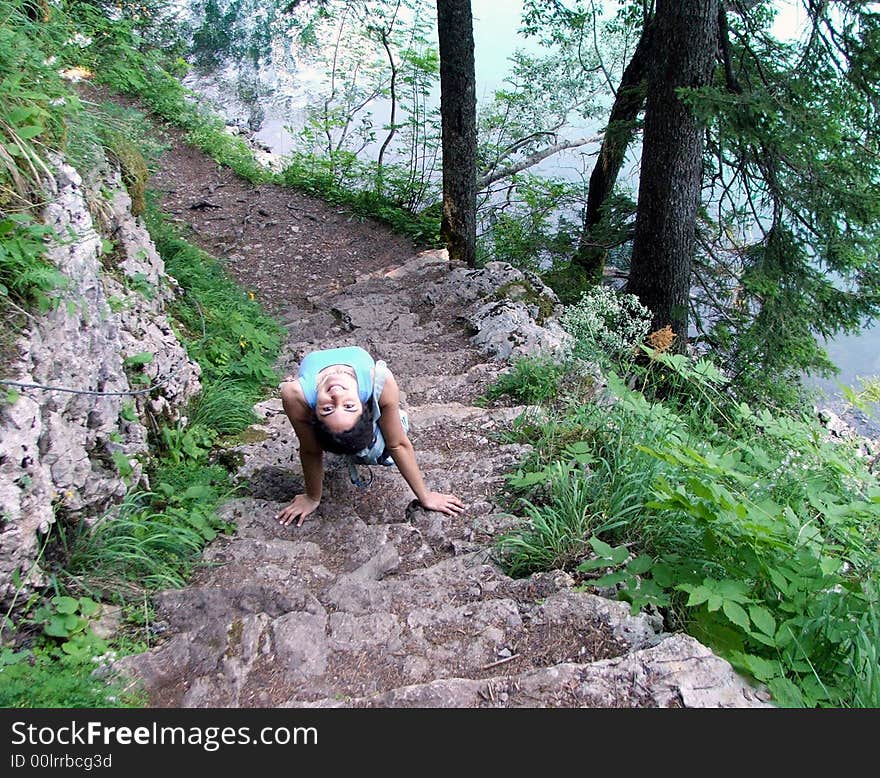 Girl stretching outdoors