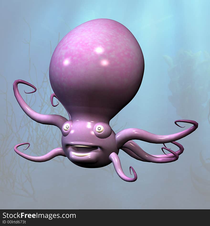 A very cute tentacle monster under the sea With Clipping Path / Cutting Path. A very cute tentacle monster under the sea With Clipping Path / Cutting Path