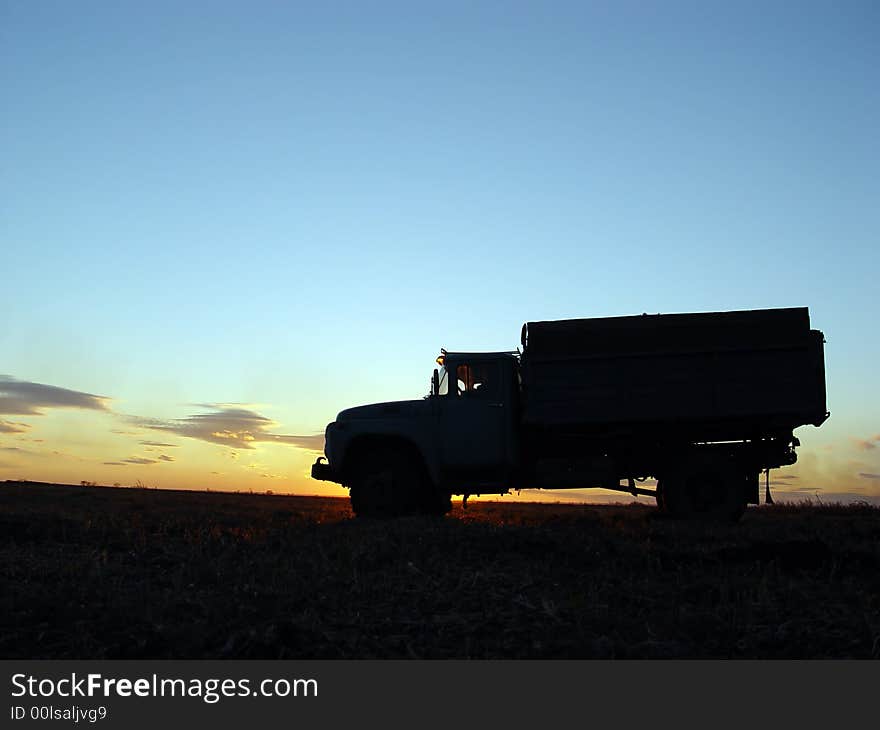 Silhouette of lorry