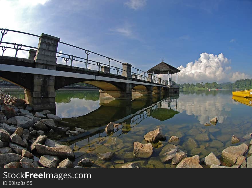 Water control gate and skies in the reservoirs