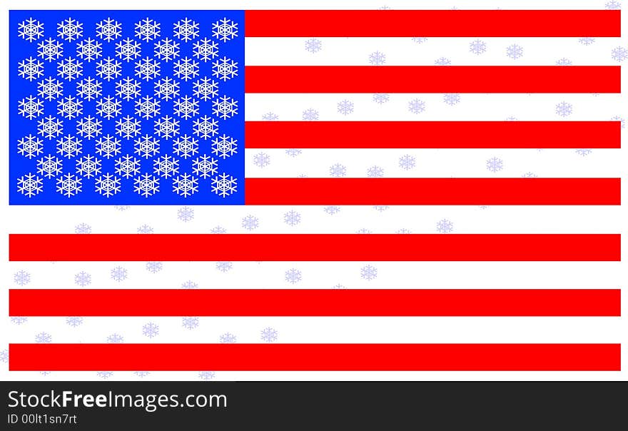 Winter American flag with snowflakes