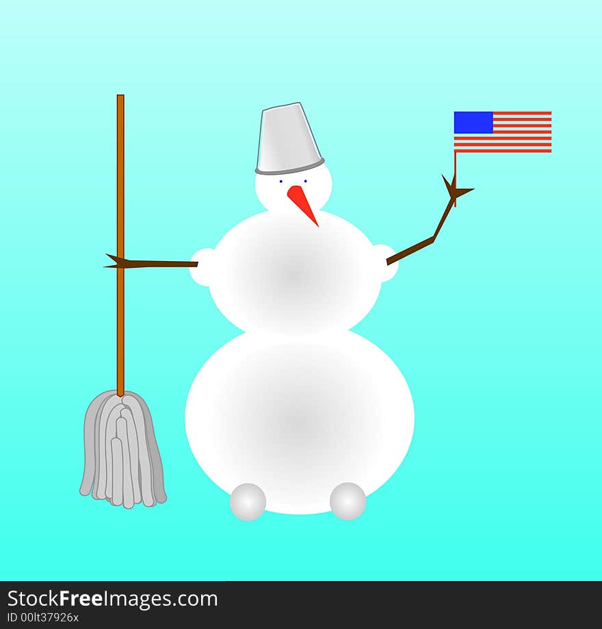 Winter snowman with American flag