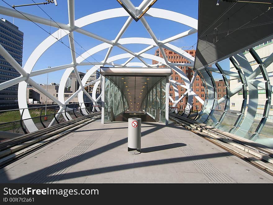 Modern railway station platform in the suburbs of The Hague, Holland. Modern railway station platform in the suburbs of The Hague, Holland