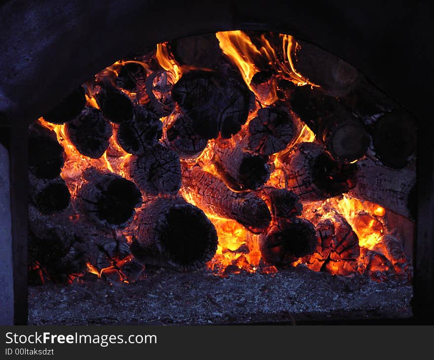 Fire and flames in an oven