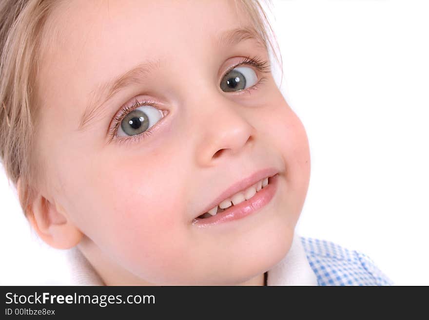 Face of very nice young girl on the white background